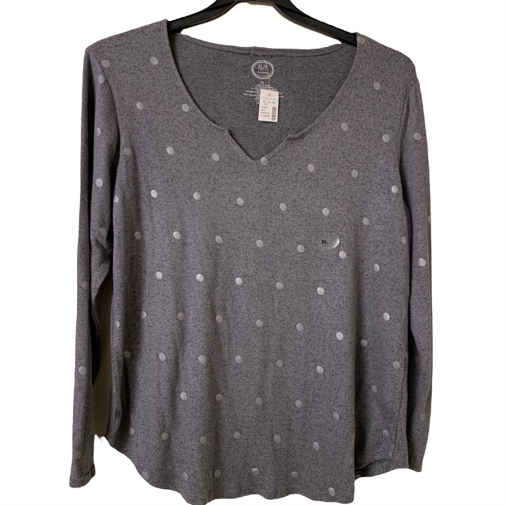 Maurice’s Grey Long Sleeve Blouse with Polka Dots-XL